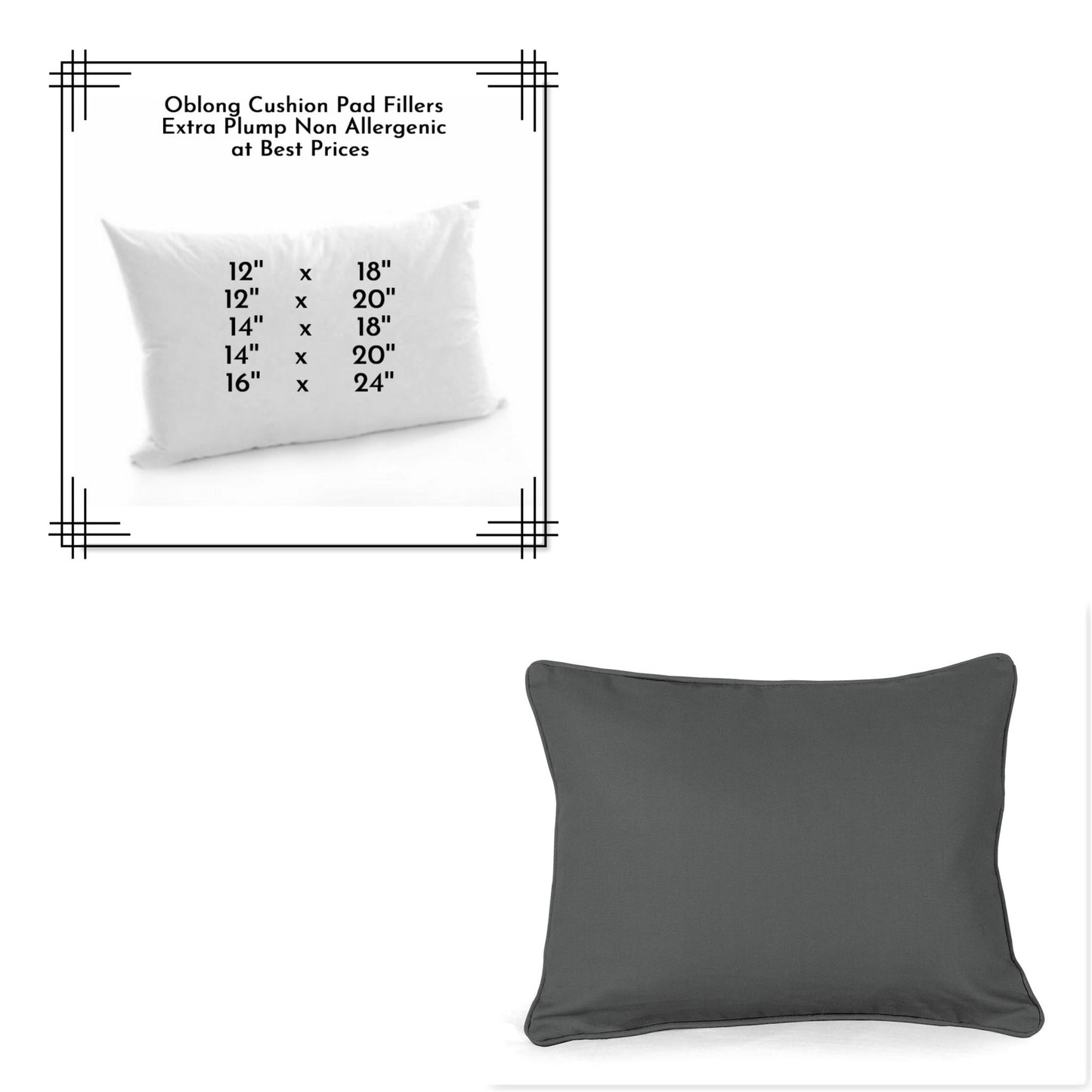 Oblong Rectangular Hollowfiber Cushion Pads Insert Fillers With FREE Cushion Cover - Arlinens