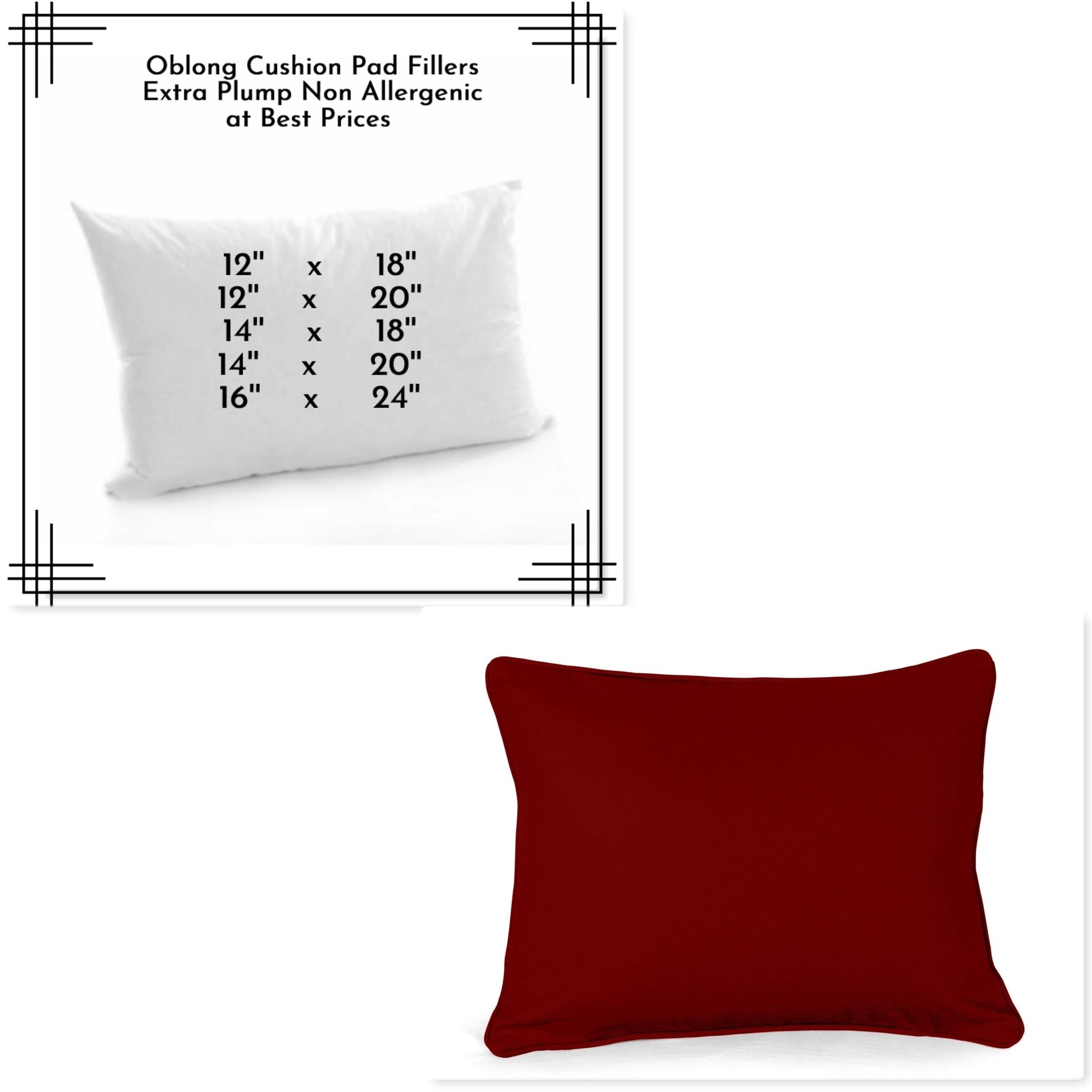 Oblong Rectangular Hollowfiber Cushion Pads Insert Fillers With FREE Cushion Cover - Arlinens
