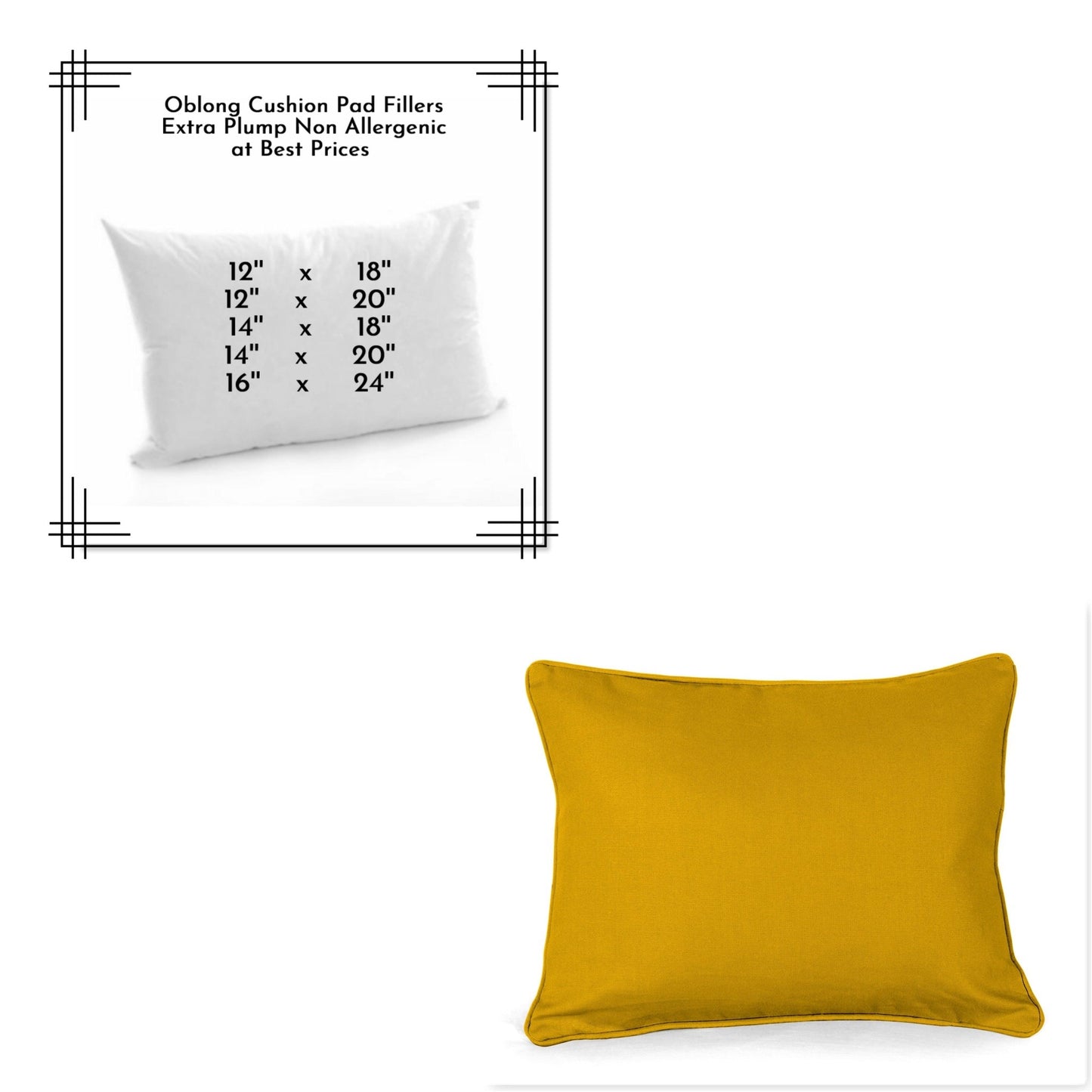 Oblong Rectangular Hollowfiber Cushion Pads Insert Fillers With FREE Cushion Cover - Arlinens