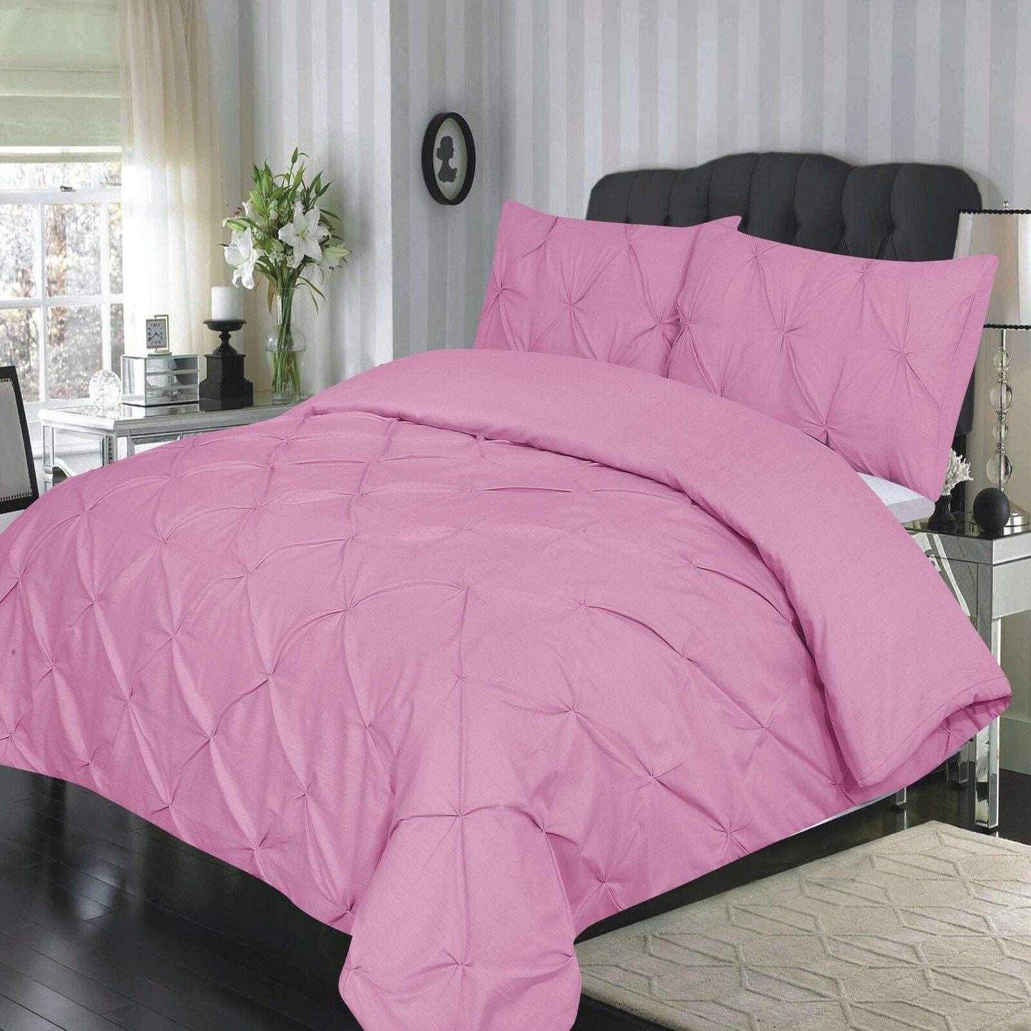 Pintuck Diamond Quilt Duvet Cover Bedding Set with Pillowcase All Sizes 6 Colors - Arlinens