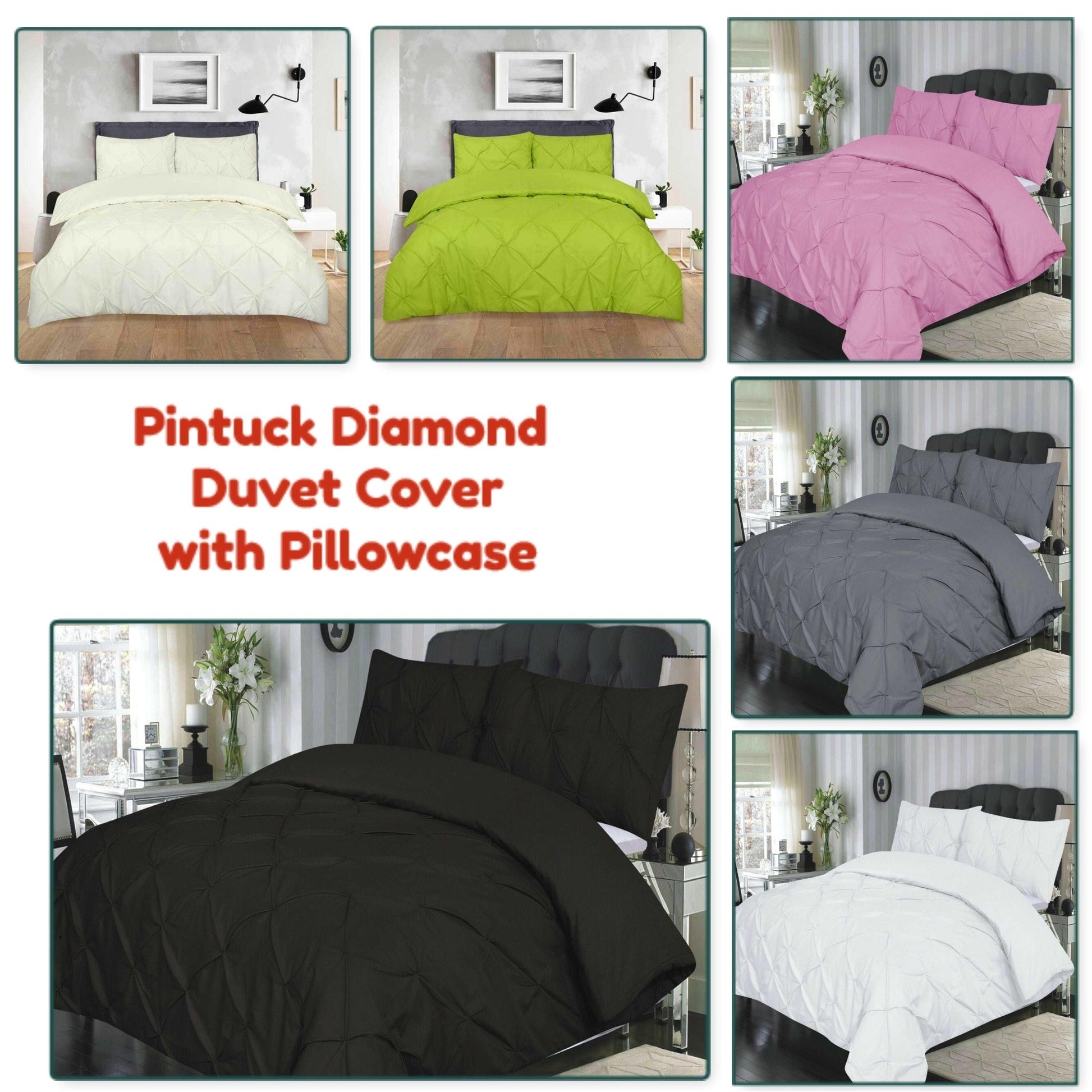 Pintuck Diamond Quilt Duvet Cover Bedding Set with Pillowcase All Sizes 6 Colors - Arlinens