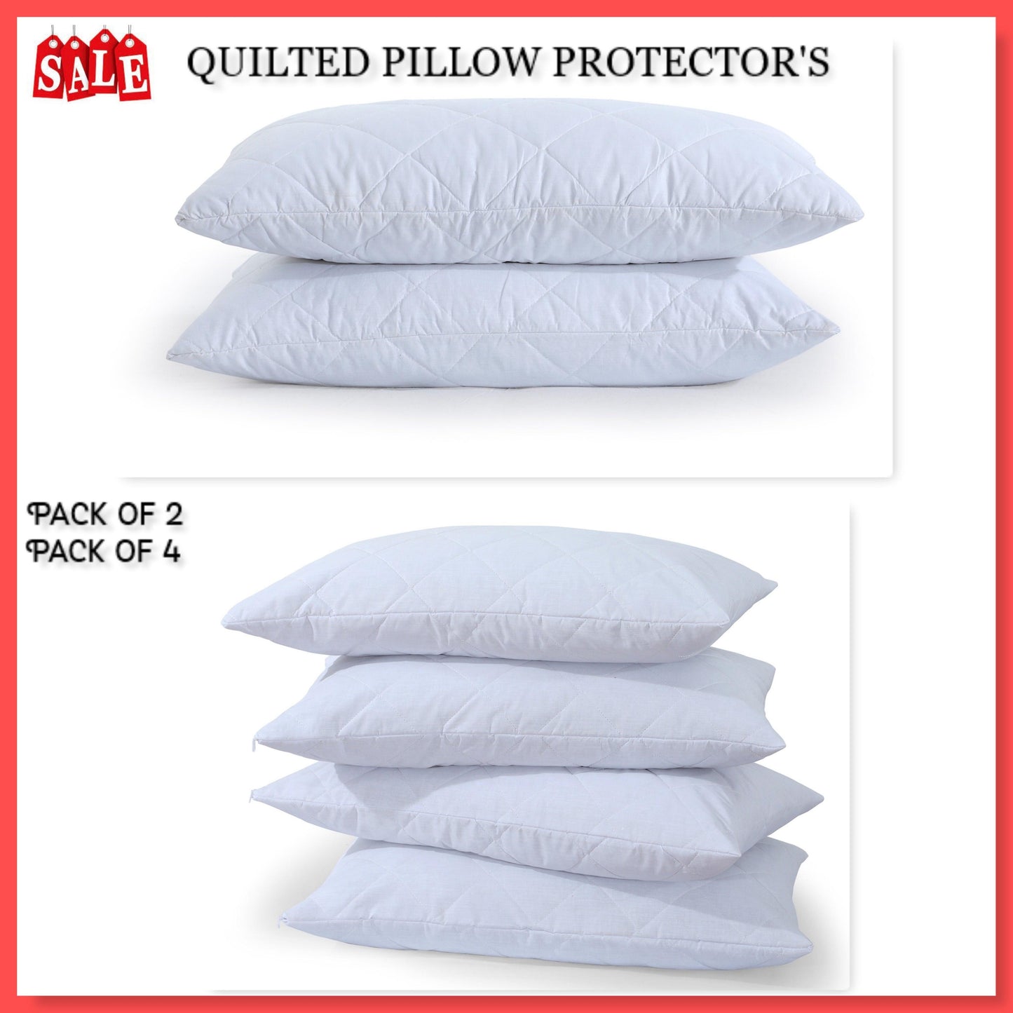 Quilted Pillow Protectors Polycotton Zipped Entry 