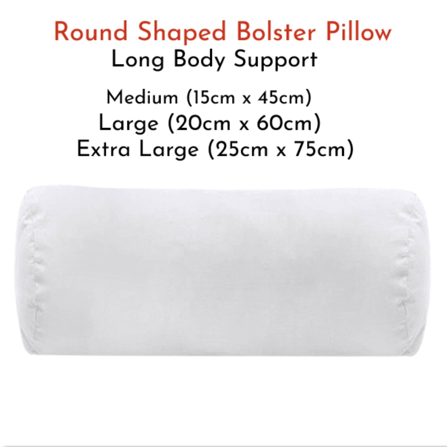 Round Shaped Bolster Pillow White Cushion Long Body Support Orthopaedic Pillow - Arlinens