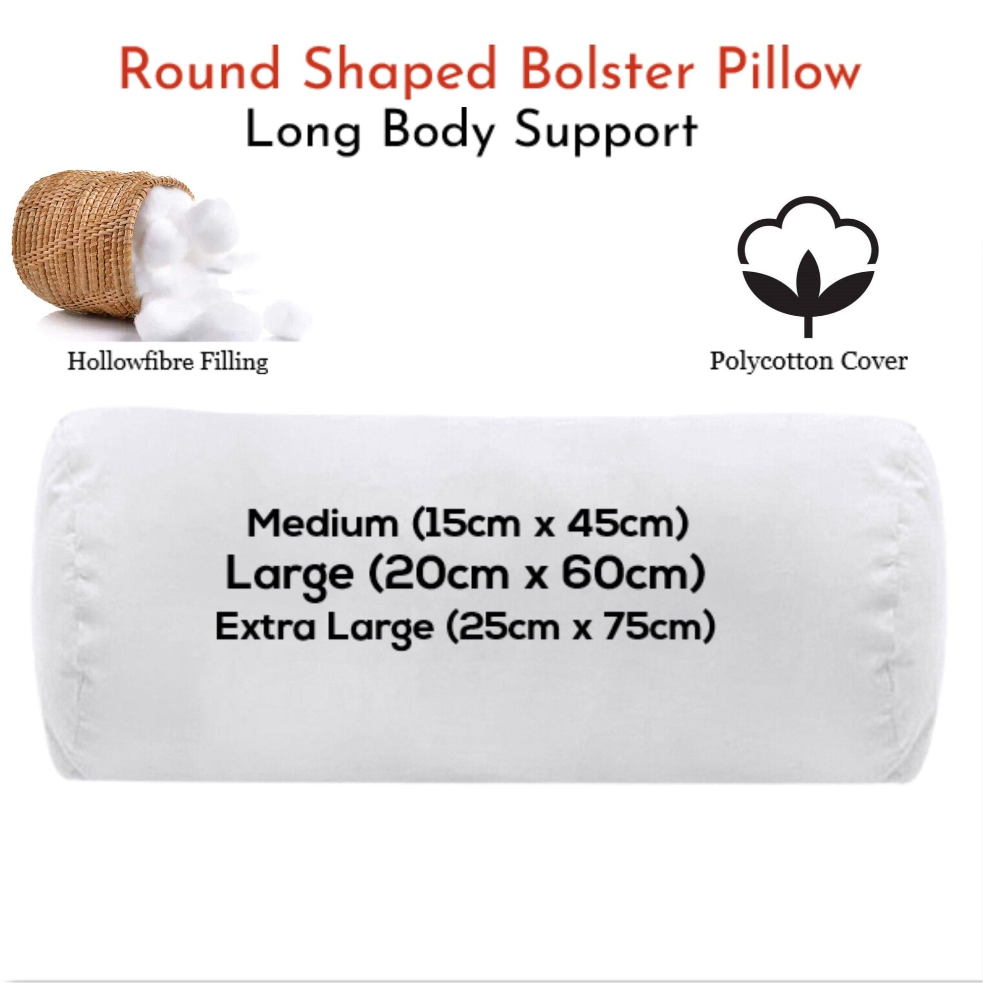 Round Shaped Bolster Pillow White Cushion Long Body Support Orthopaedic Pillow - Arlinens
