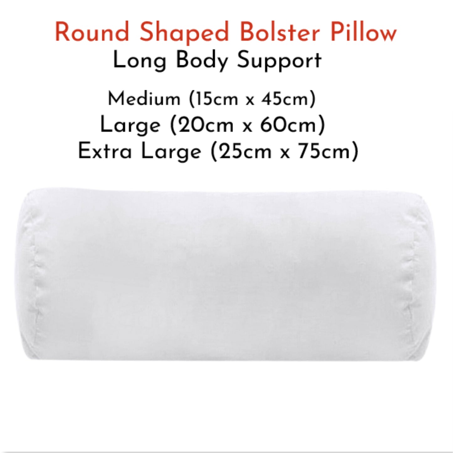Round Shaped Bolster Pillow White Cushion Long Body Support Orthopaedic Pillow