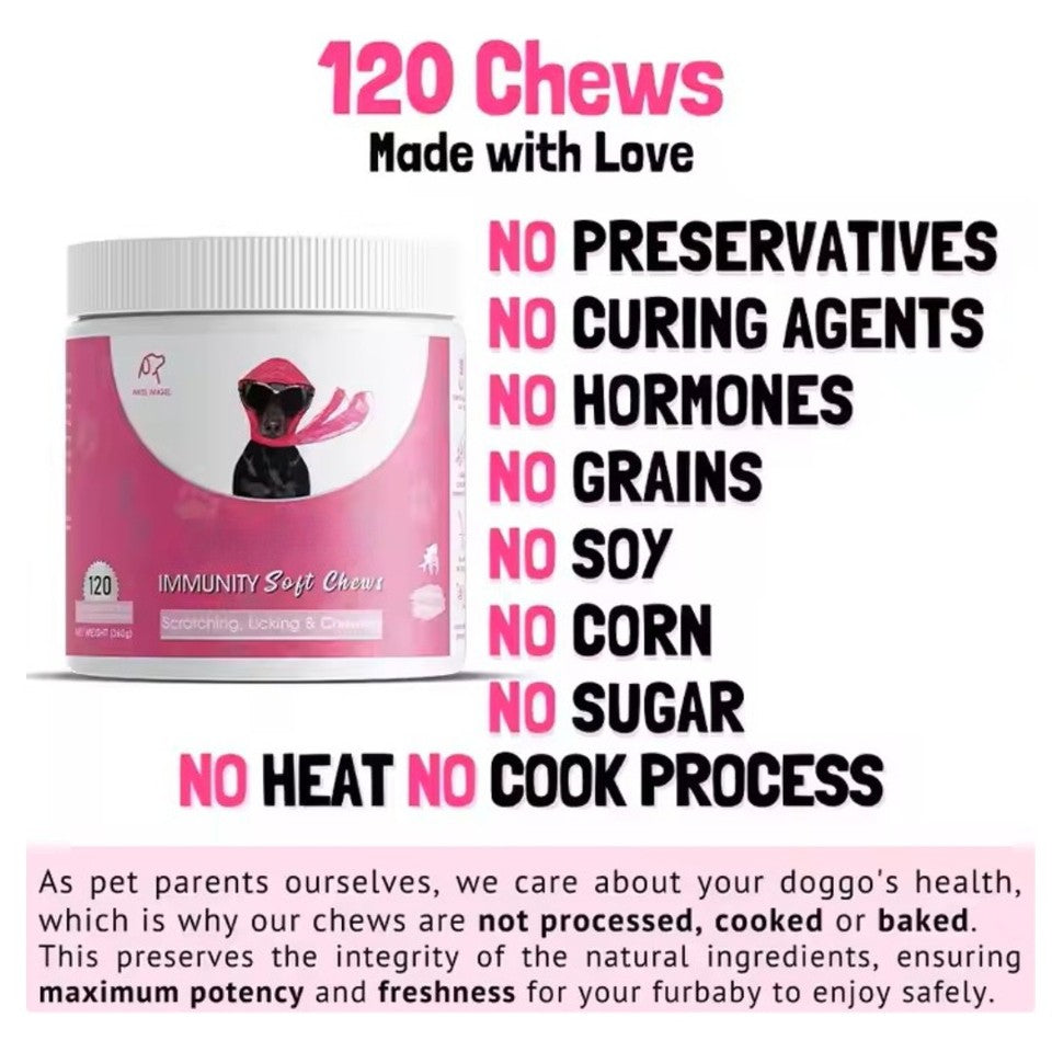 BYE-Itch Immunity Treats For Dogs Soothe Itchy Paws Eyes Ears Skin 360g 120 Chew
