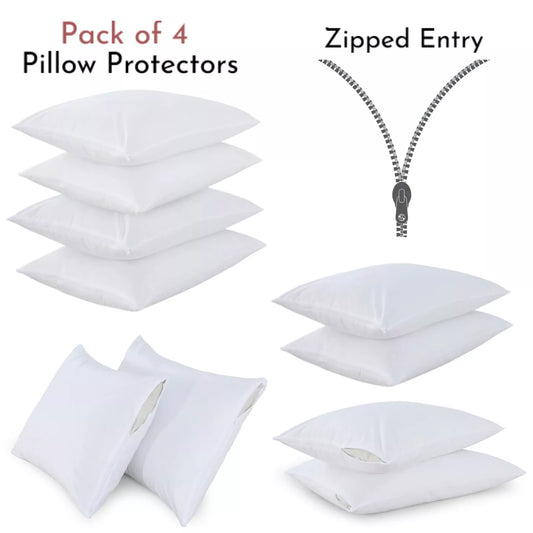 4x 100% Cotton Pillow Protectors Washable Anti allergic Zipped Entry 74x48cm
