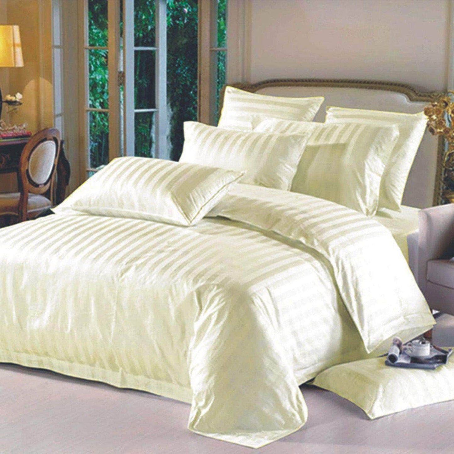 Satin Stripe Duvet Cover Egyptain Cotton Bedding Set Cream - Arlinens